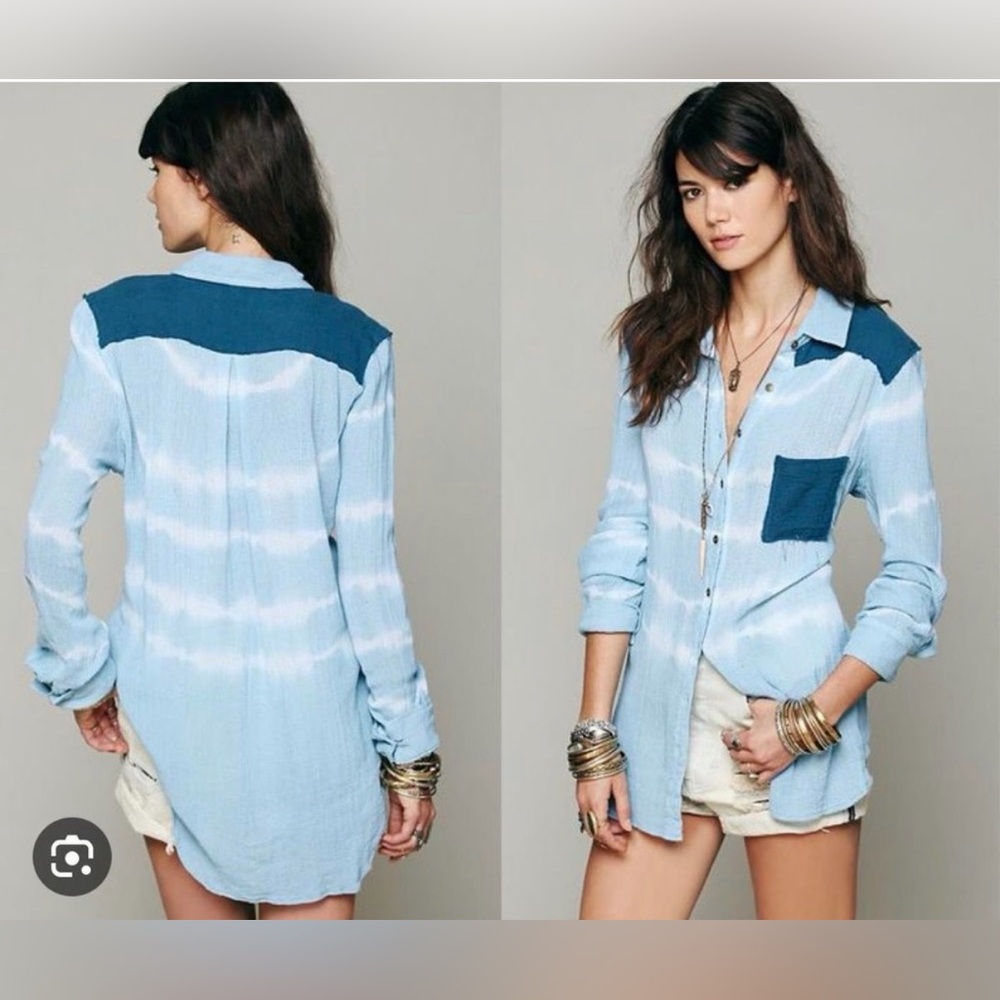 Vintage Free People Artisan de Luxe Tie-Dye Gauze Button-Down Shirt